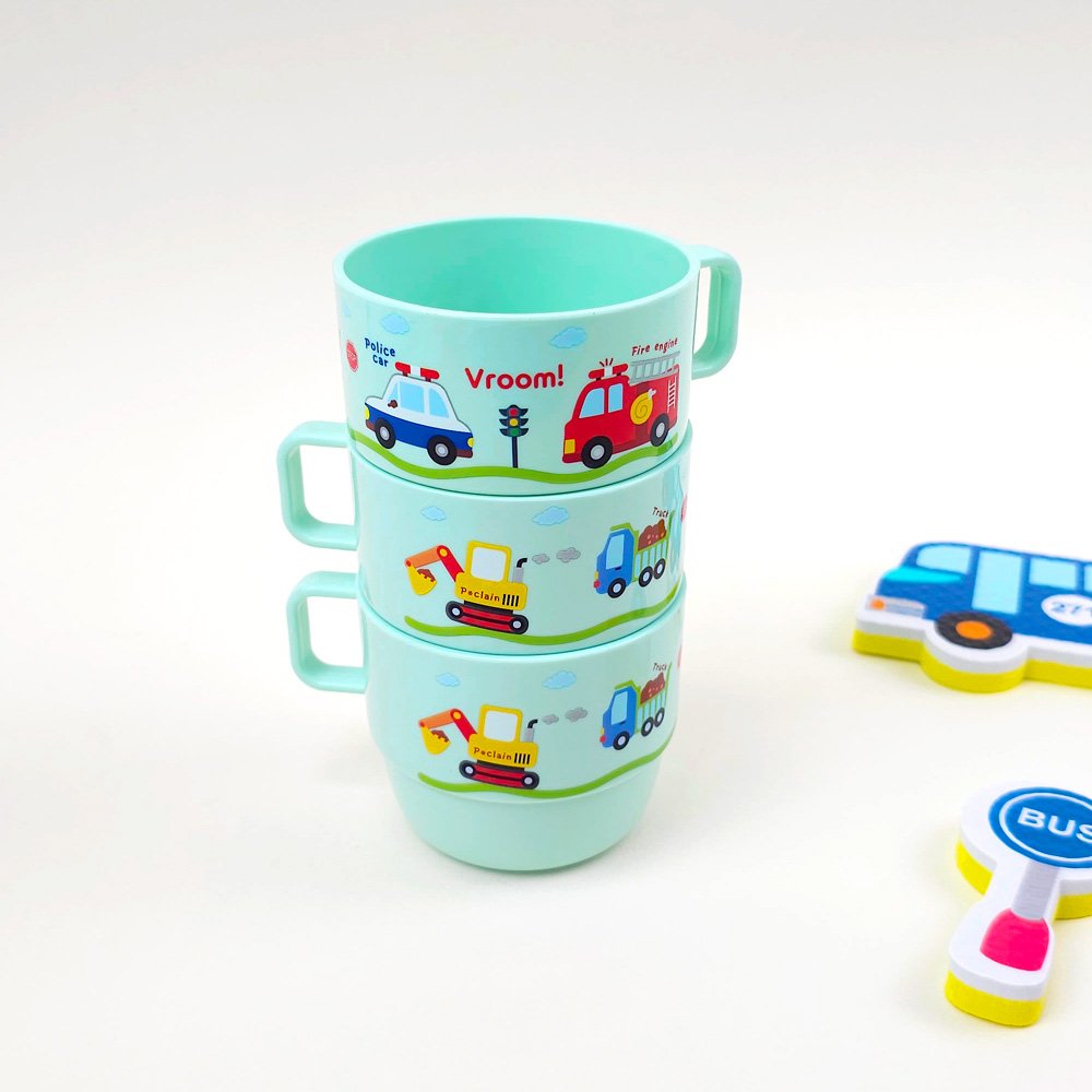 부릉부릉 손잡이 유아컵 3개 세트 아기물컵 어린이집 자기주도 한손 양치컵 민트 상세 이미지 2