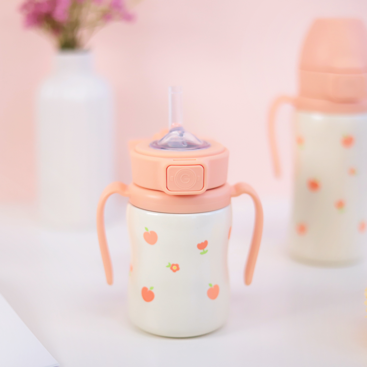 그로미미 안새는빨대컵 유아물병 스텐 피치플라워 200ml 상세 이미지 1