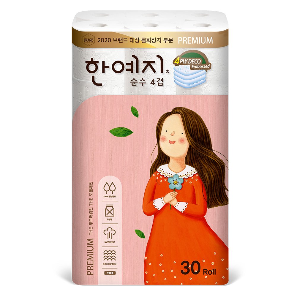 한예지 천연펄프 프리미어 순수 4겹 화장지 25m, 30롤, 1팩 상세 이미지 2