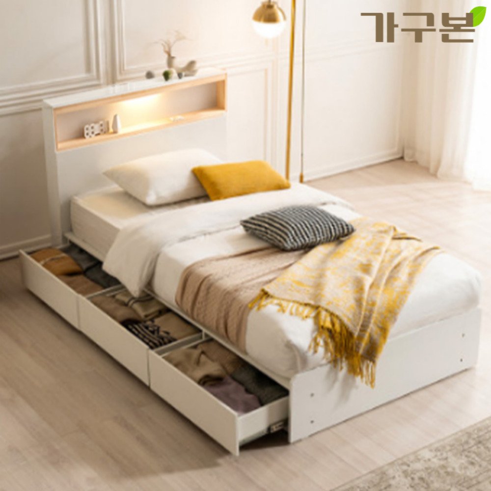 노아 슈퍼싱글 편백침대프레임 중학생 서랍형침대 화이트 상세 이미지 1