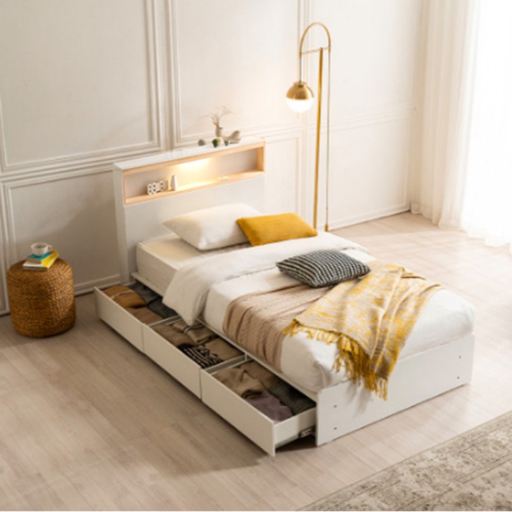 노아 슈퍼싱글 편백침대프레임 중학생 서랍형침대 화이트 상세 이미지 1