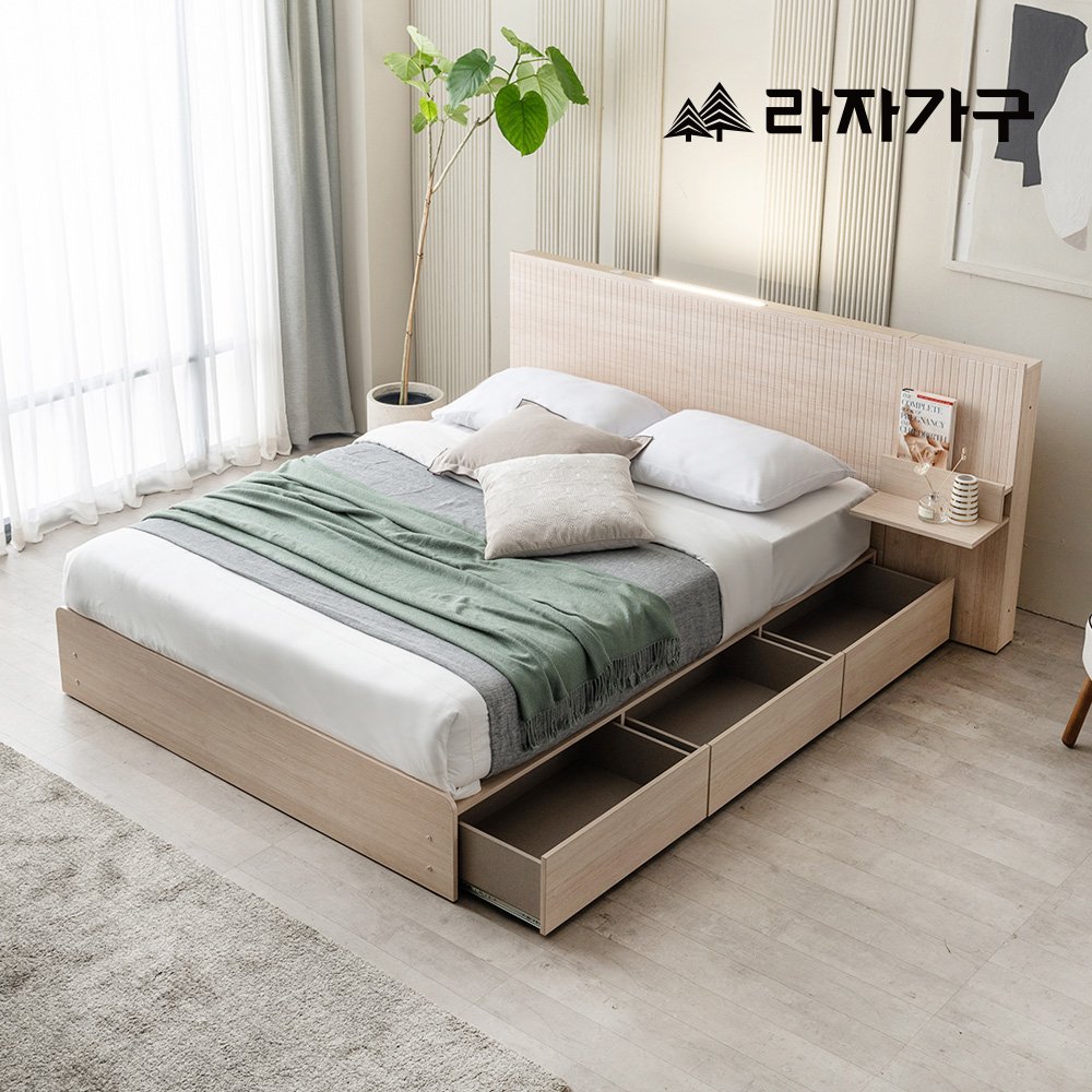 라자가구 라무드 LED 서랍형 침대 프레임 벙커 수납 퀸 Q(매트별도) + 협탁 1 상세 이미지 1