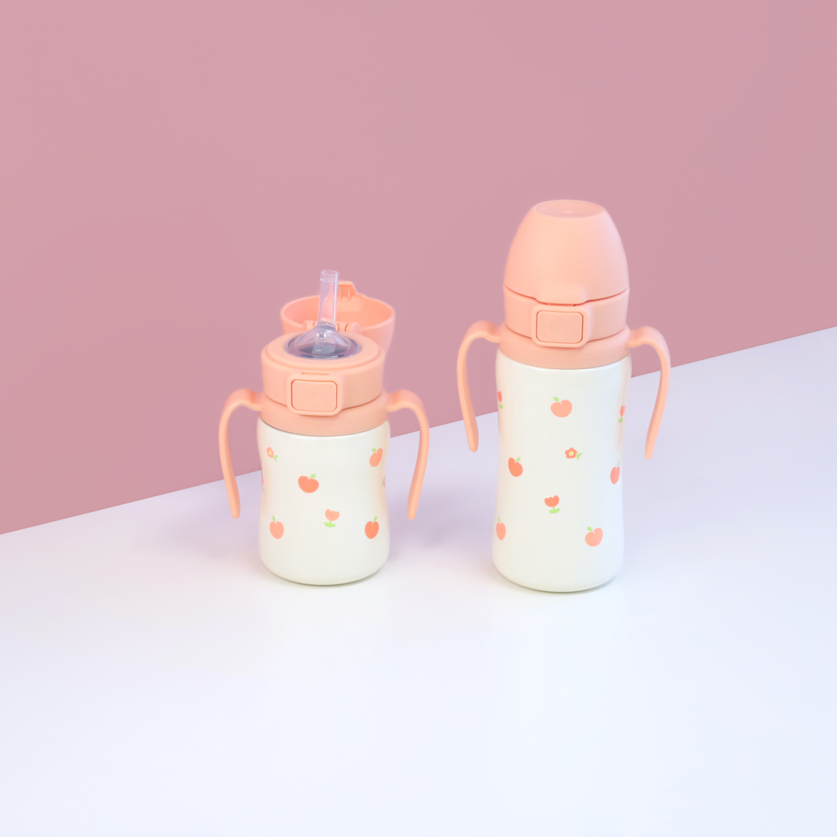 그로미미 안새는빨대컵 유아물병 스텐 피치플라워 200ml 상세 이미지 1