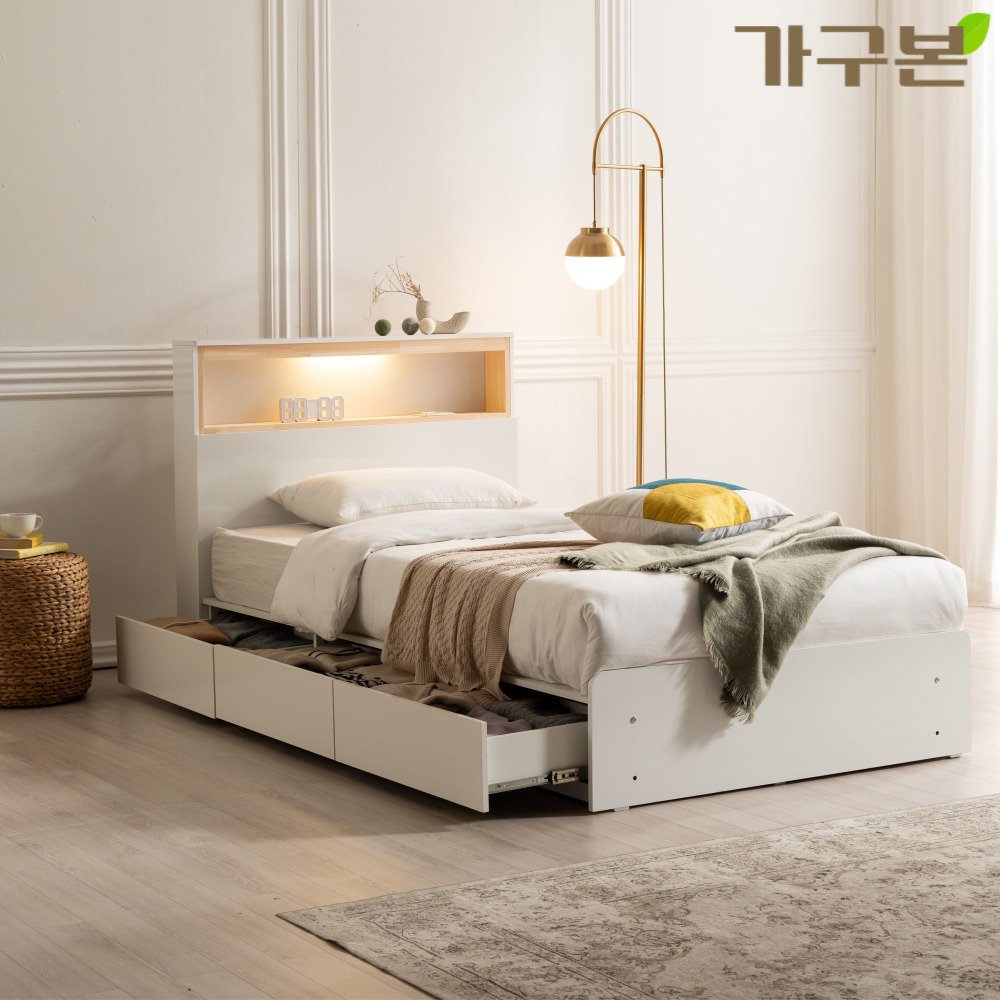 노아 슈퍼싱글 편백침대프레임 중학생 서랍형침대 화이트 상세 이미지 2