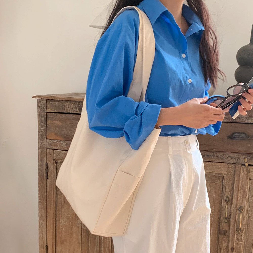 보부상가방 무지캔버스 숄더백 마카롱에코백 차콜 상세 이미지 1